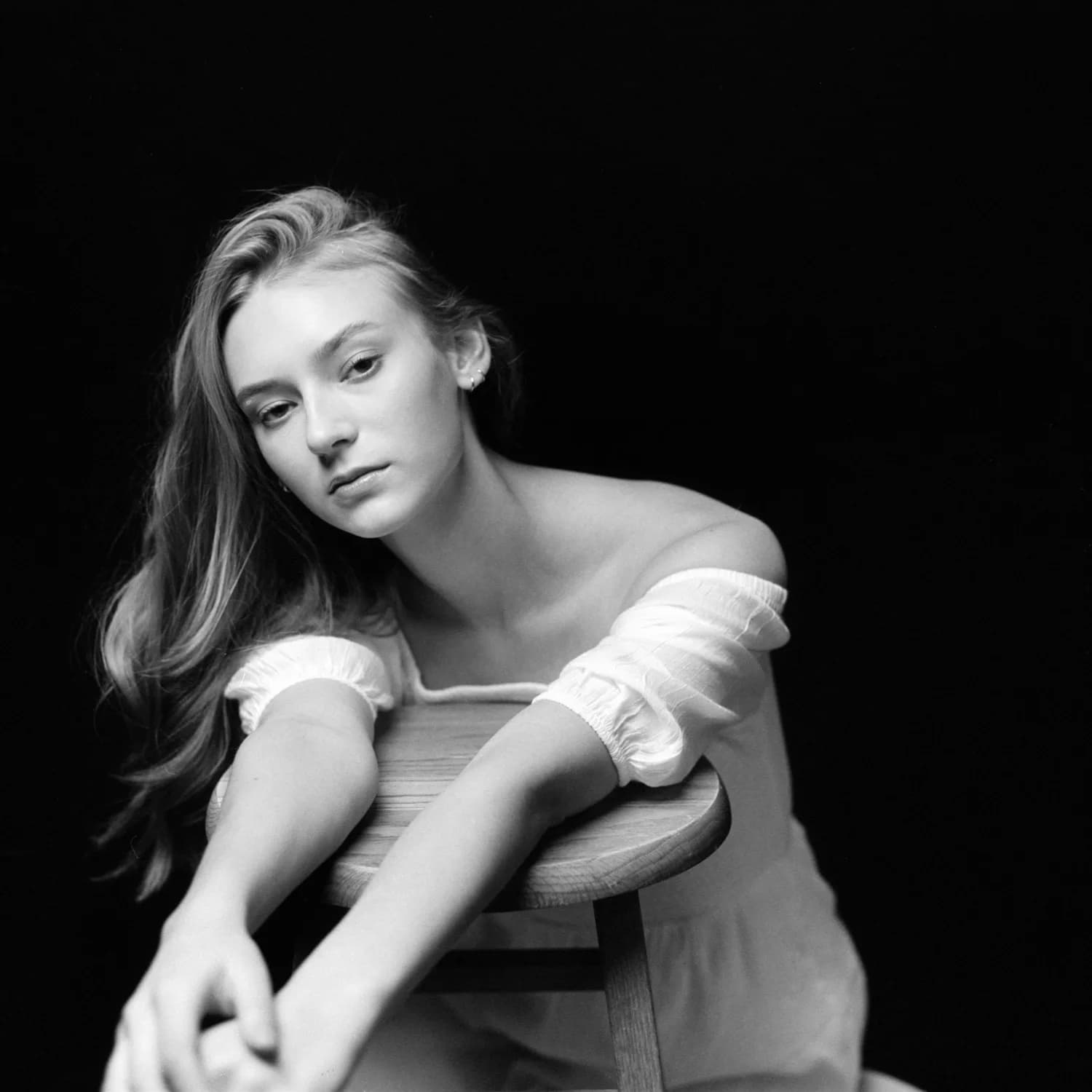 Black and white film fashion portrait showing Tri-X 400 grain character