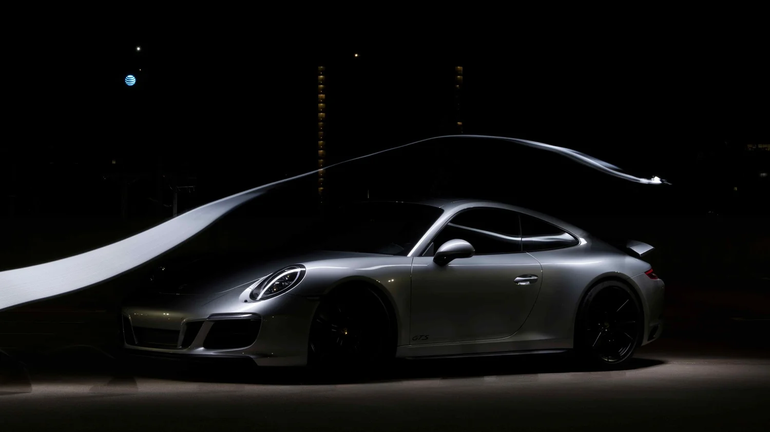 Porsche GTS light painting composite showing final layered result