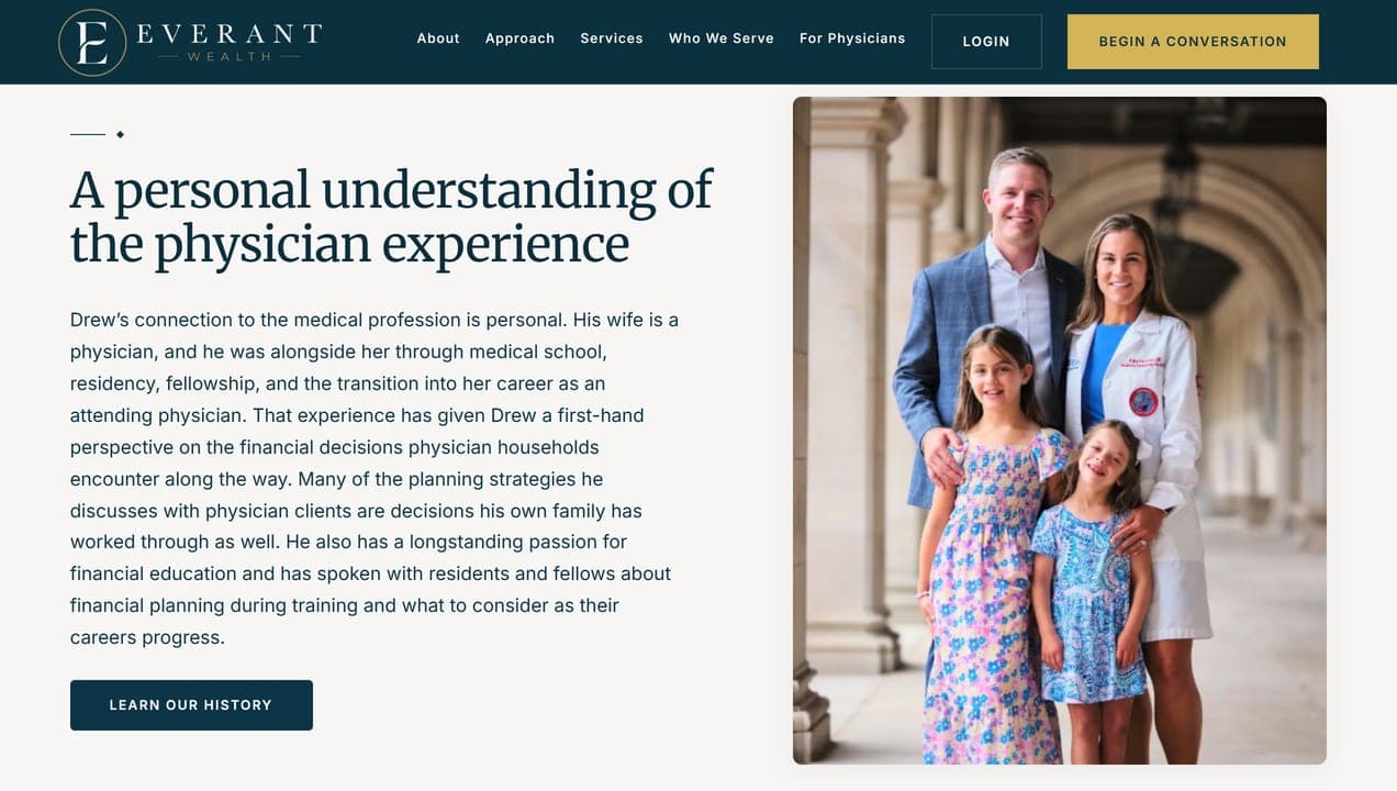 Everant Wealth physicians page running the Forrester family portrait by Henry David Photography