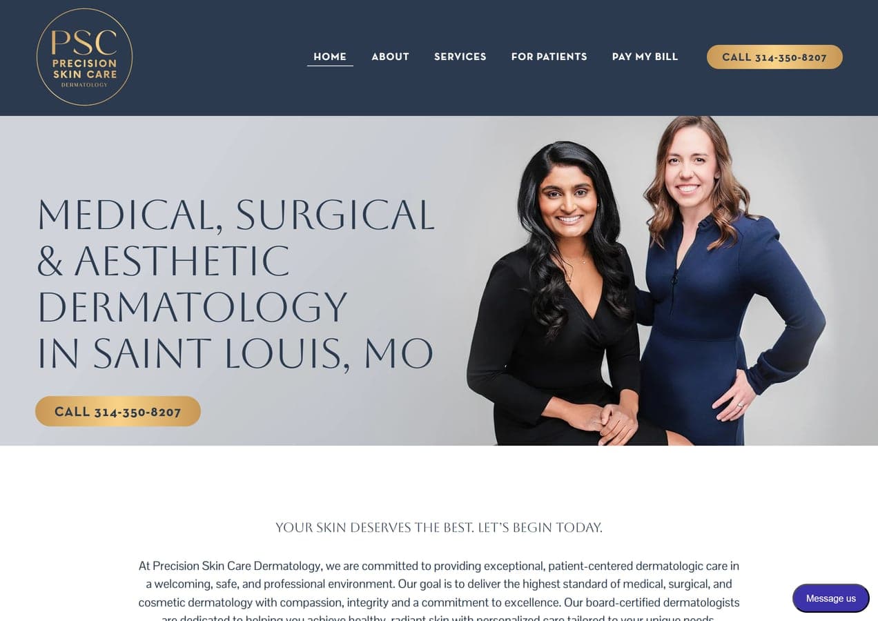Precision Skin Care Dermatology homepage running physician photography by Henry David Photography
