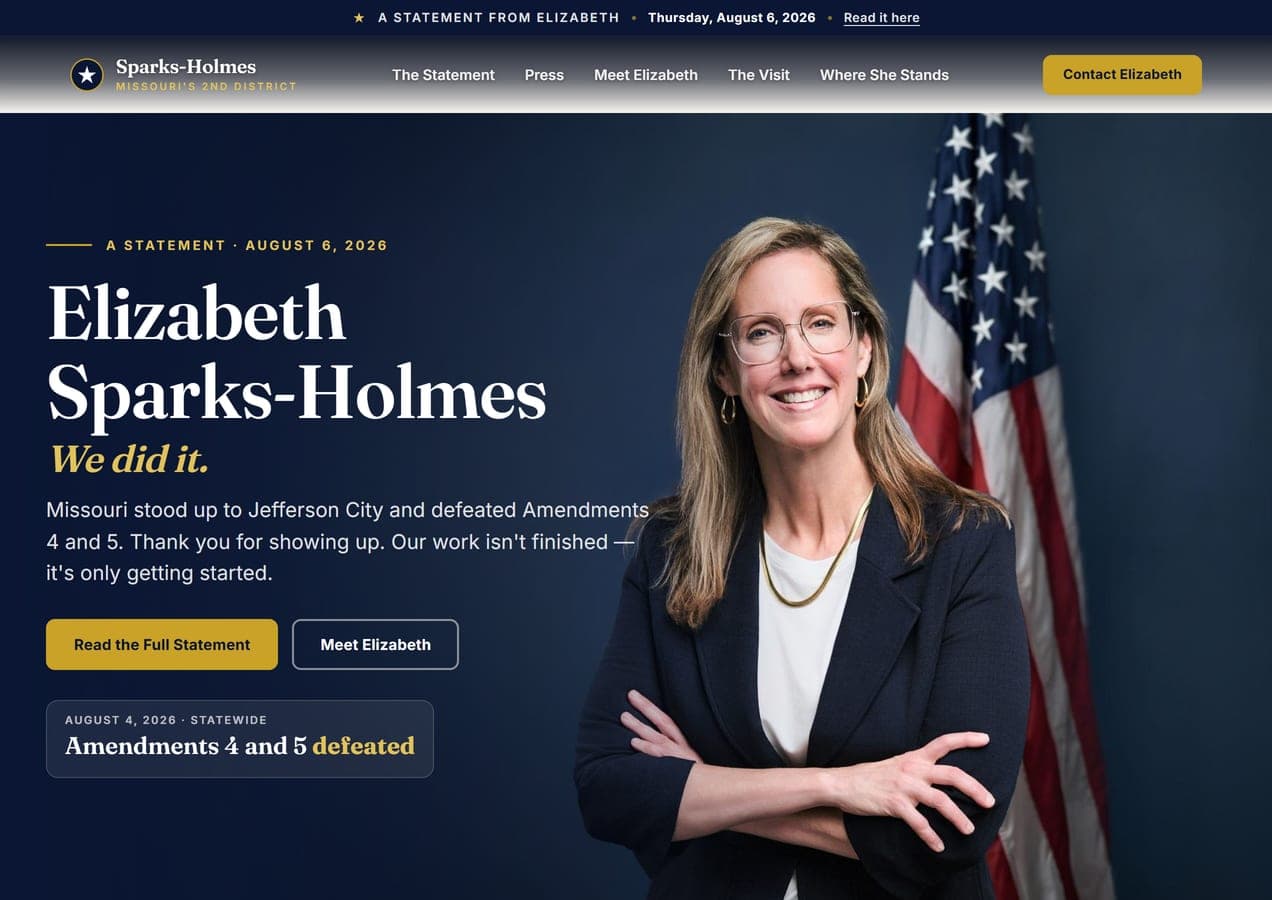 Sparks-Holmes for Missouri campaign homepage, designed and built by Henry David