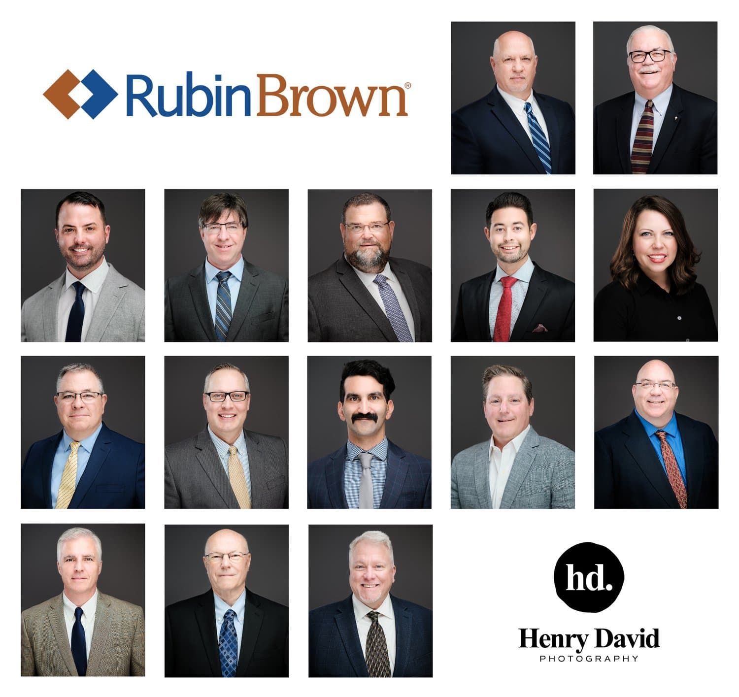 RubinBrown professional staff headshots photographed on a consistent setup by Henry David Photography in St. Louis