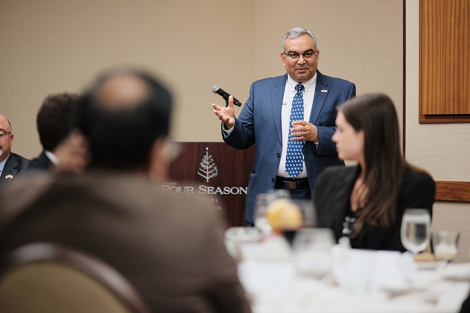 A Missouri state treasurer speaking at a business and public-affairs event