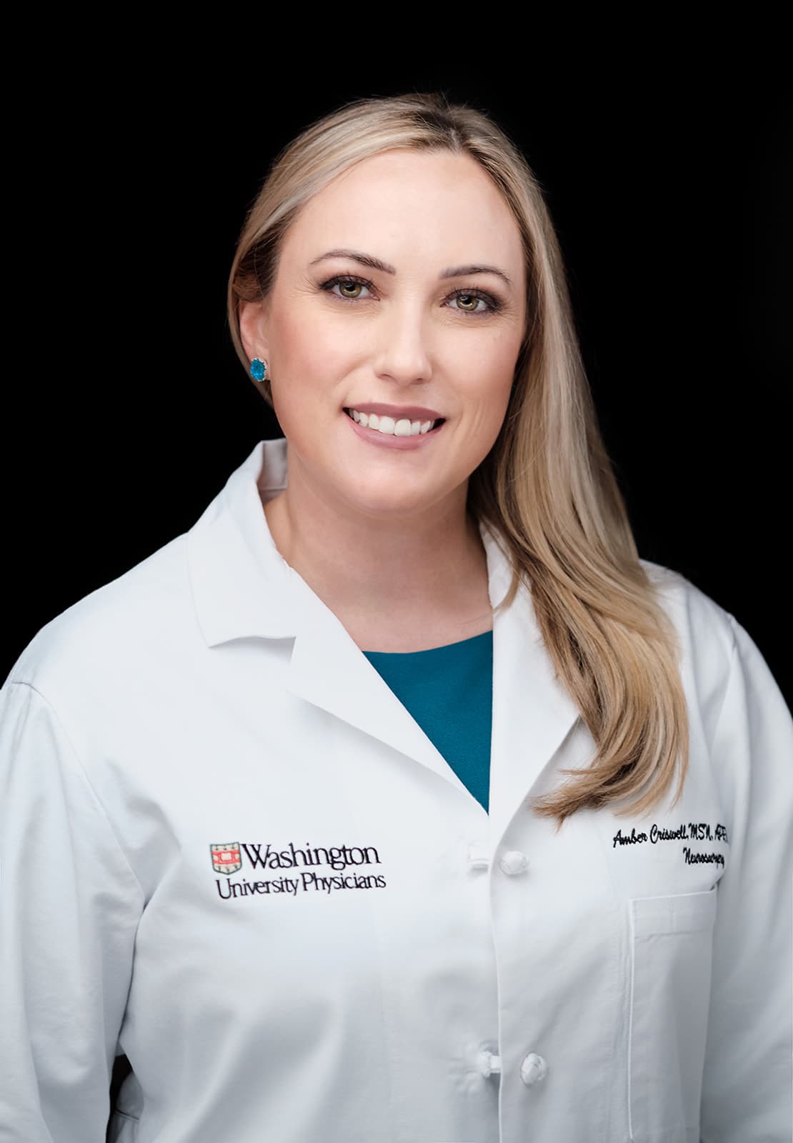 Amber Criswell, NP, Neurosurgery . White coat headshot at Washington University School of Medicine by Henry David Photography