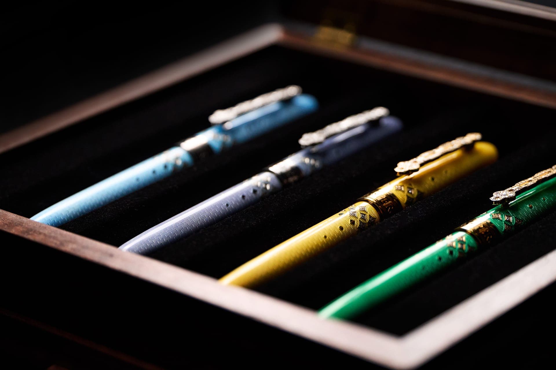 Michel Perchin Majesty limited-edition fountain pen collection in its presentation case, the kind of high-craft luxury subject built for cinematic product and brand films