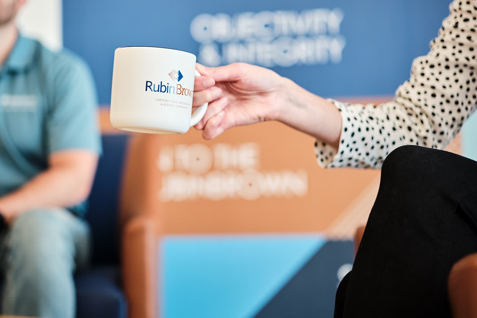 RubinBrown branded coffee mug detail photographed for the firm's culture library by Henry David Photography